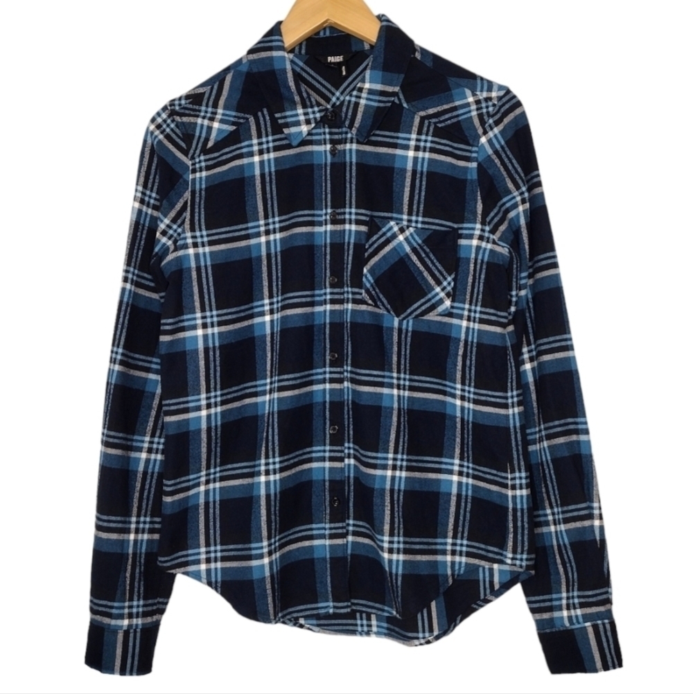 Paige Women's Cotton Blend Plaid Flannel Long Sleeve Button Down Shirt Sz XS
